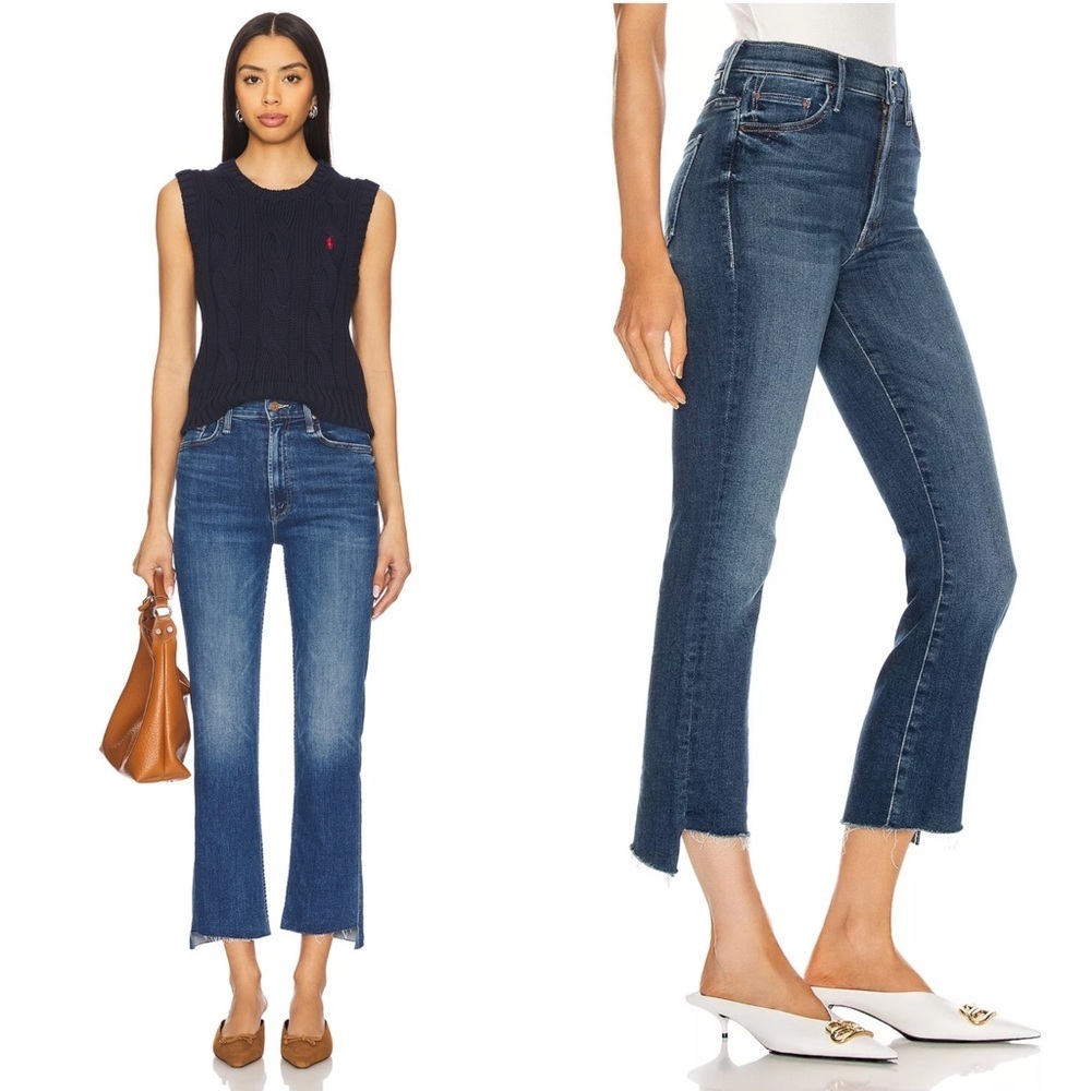 MOTHER High Rise Stretch Denim Ankle Crop Step Fray Hem Bootcut Leg Jeans 25